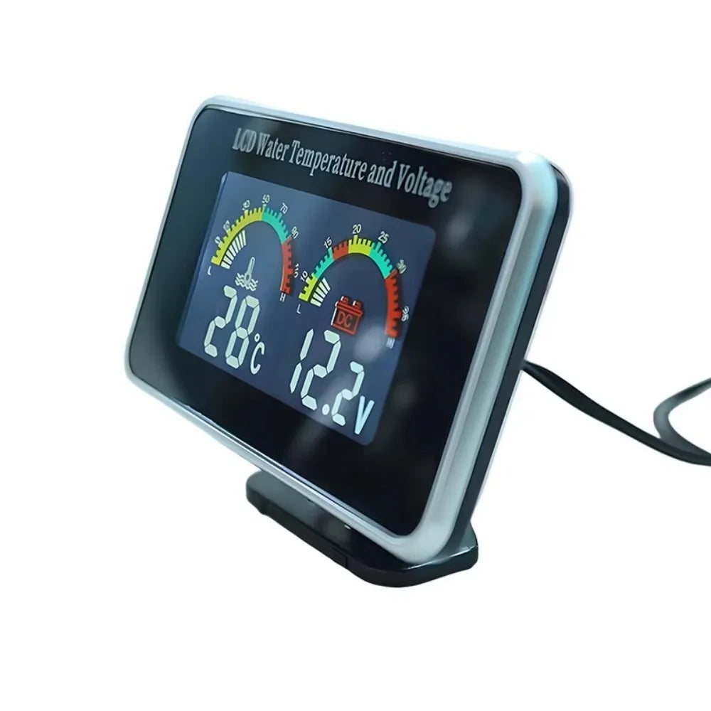 Car LCD Water Temp Meter + Voltmeter Gauge 2in1 | Temp Voltage Meter with 10mm Sensor 12V 24V