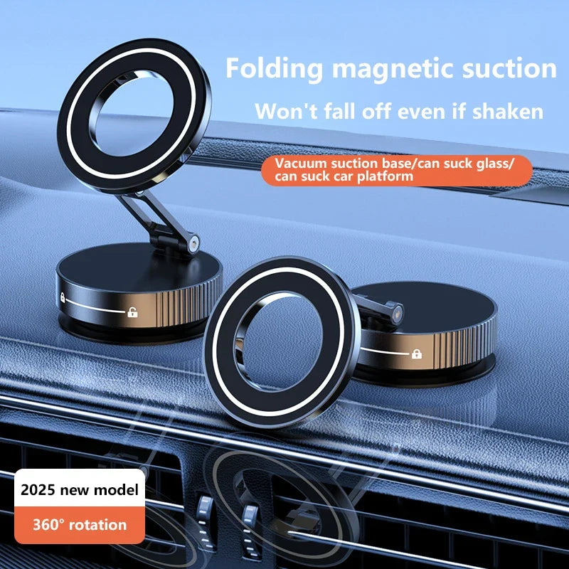 Foldable Magnetic Phone Holder | 360° Adjustable Vacuum Car Mount for Car, Desk, Bathroom