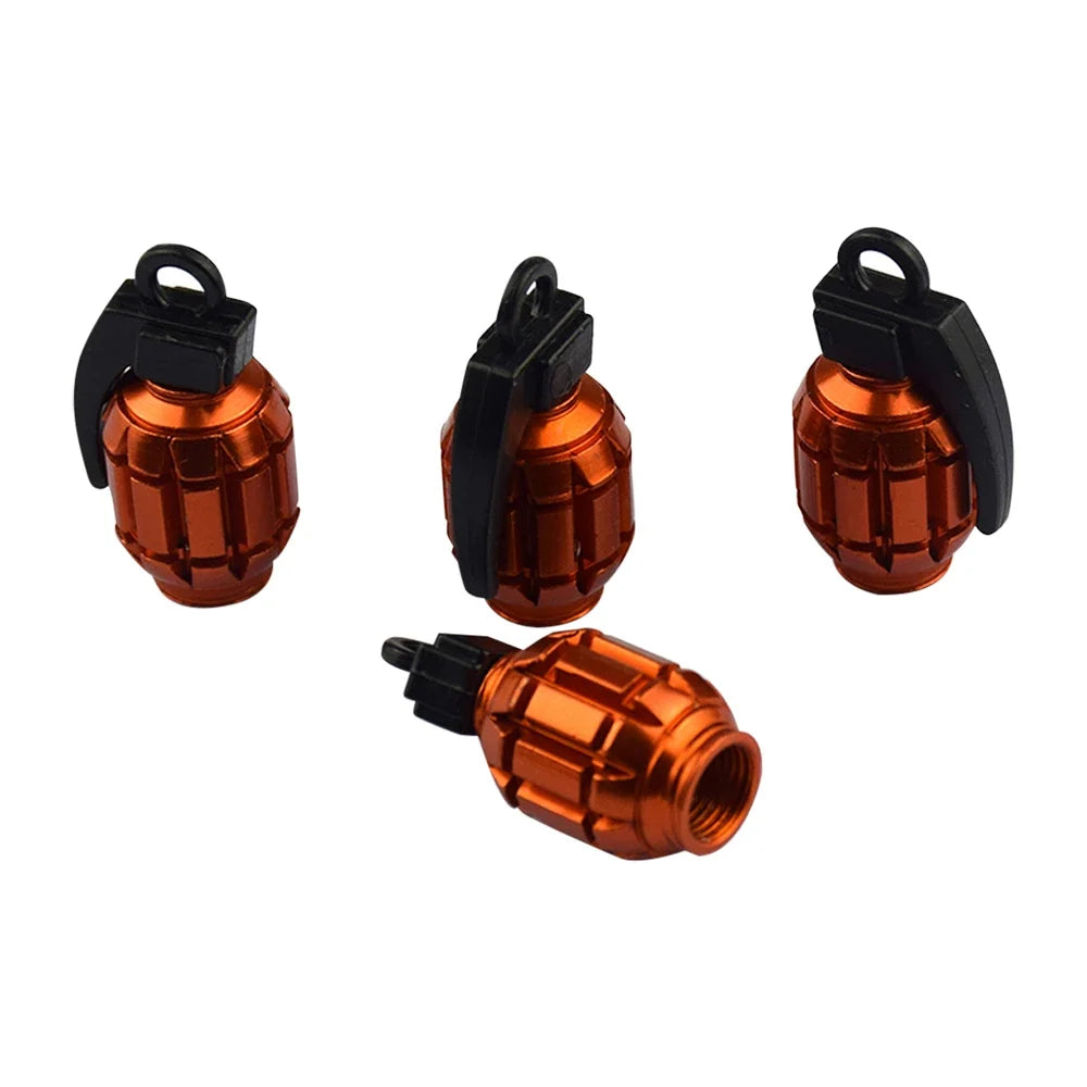 4Pcs Grenade Design Aluminum Alloy Valve Stem Caps | Car Truck Motorcycle Tire Accessories