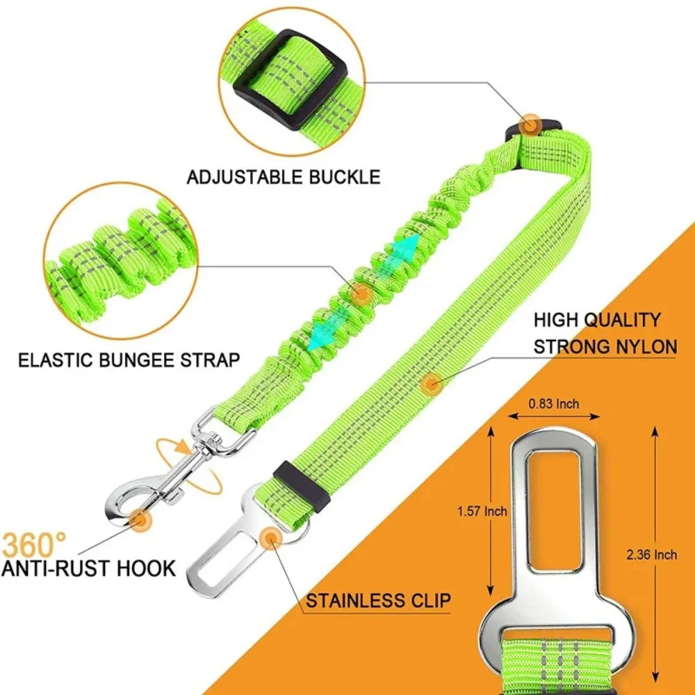 Reflective Dog Seat Belt for Cars | Adjustable Nylon Safety Harness with Bungee