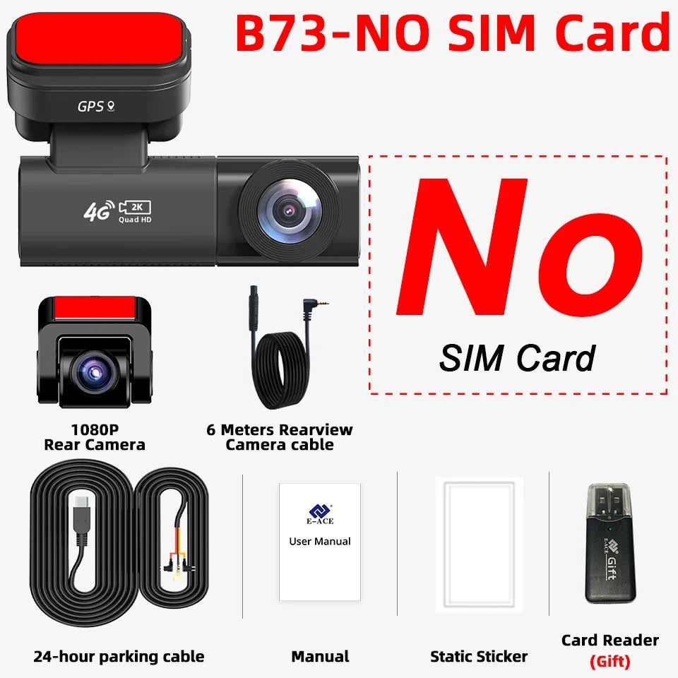 Acceo 4G LTE Car Dashcam with GPS Tracking | 2K Front and Rear Camera