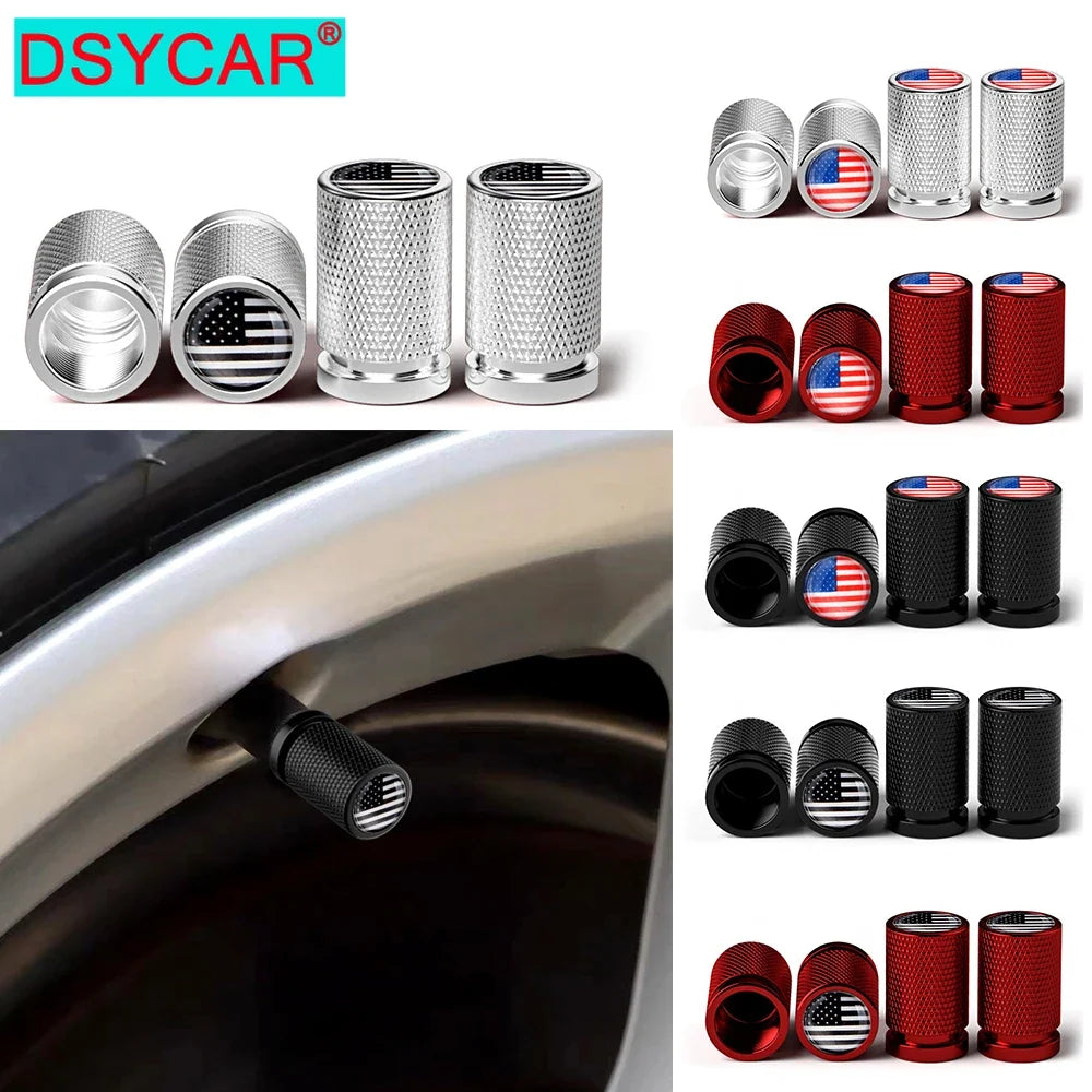 American Flag Valve Stem Caps, 4 Pack, Aluminum Alloy