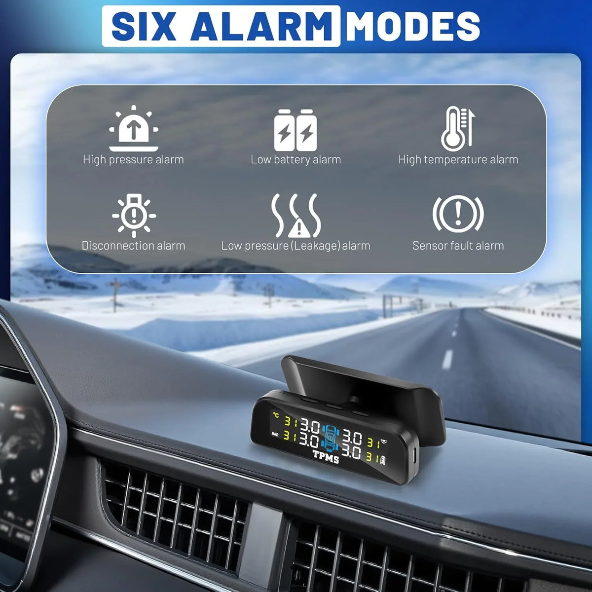 Solar Tire Pressure Monitoring System with 4 External Sensors | Real Time TPMS for Car RV SUV MPV Truck