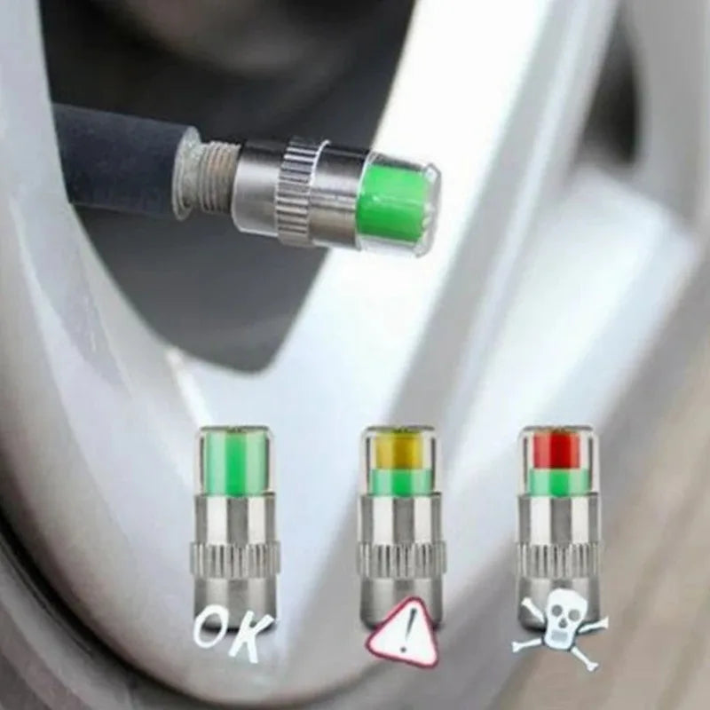 4-Pack Tire Pressure Monitor Valve Caps | Car Tyre Pressure Gauge Alerts