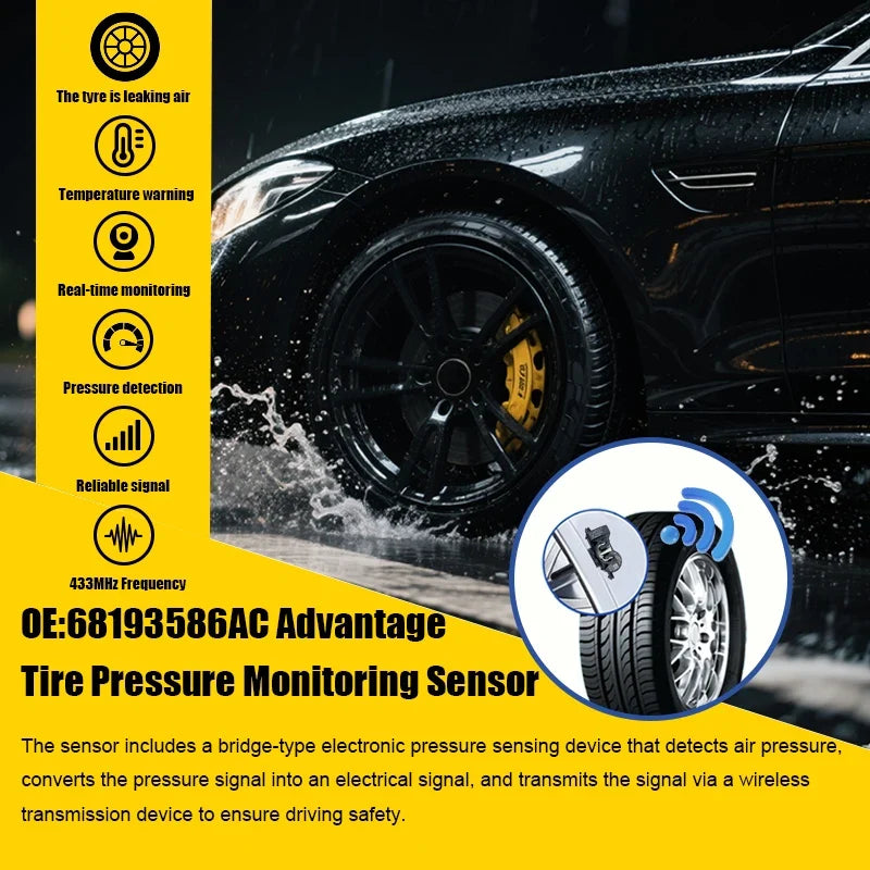 TPMS Tire Pressure Monitoring Sensor 68193586AC | Compatible with Jeep Compass Chrysler 200 Pacifica 433MHz