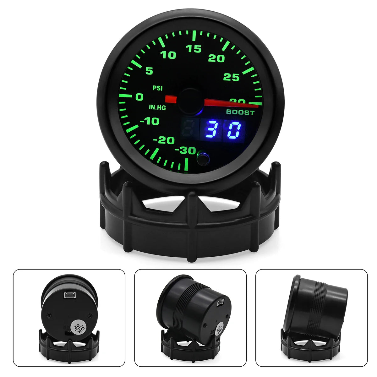 52mm 7 Color LED Dual Display Gauge | Boost, Oil Temp, Voltmeter, Tachometer