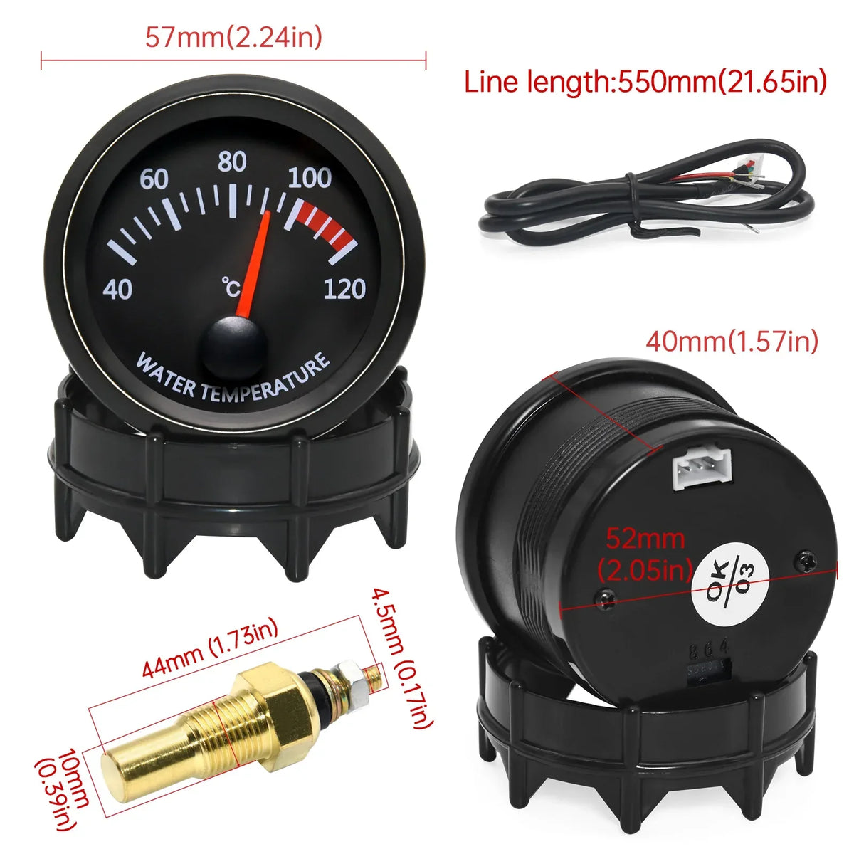 52mm Car Gauge Set | Water Temp Oil Temp Voltmeter Oil Pressure Boost Gauge