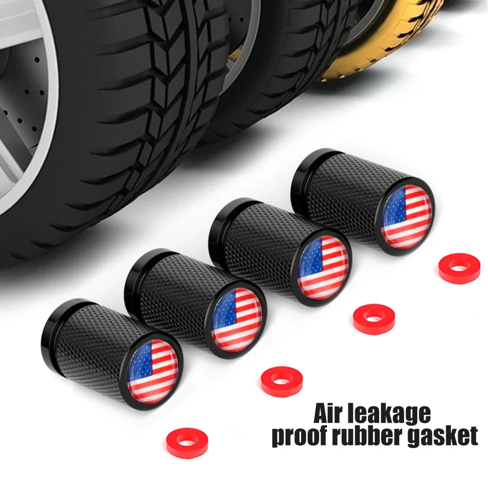 American Flag Valve Stem Caps, 4 Pack, Aluminum Alloy