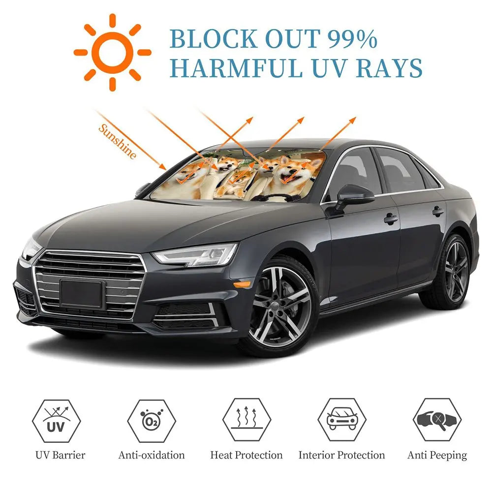 Shiba Inu Car Windshield Sun Shade, UV Blocking
