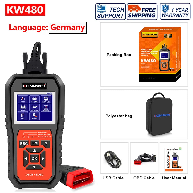 2026 KONNWEI KW480 Full System OBD2 Scanner | BMW Diagnostic Tool with Oil