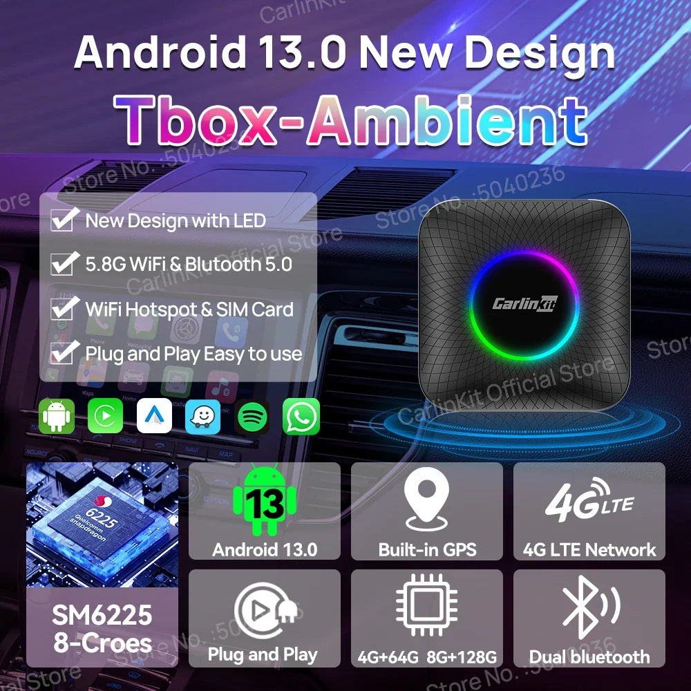 2026 CarlinKit CarPlay AI Box | Android 13 QCM6225 Wireless CarPlay Adapter
