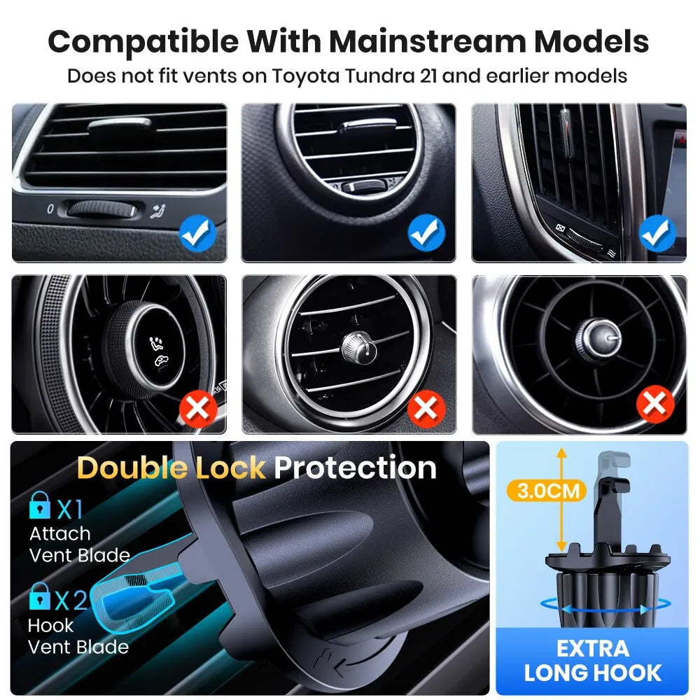 TOPK Car Phone Holder Mount | Upgraded Metal Hook Air Vent Phone Mount for All Phones