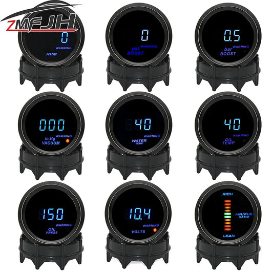 52mm 7-in-1 Digital Car Gauge Set | Tachometer Boost Water Temp Oil Temp Oil Pressure Voltmeter