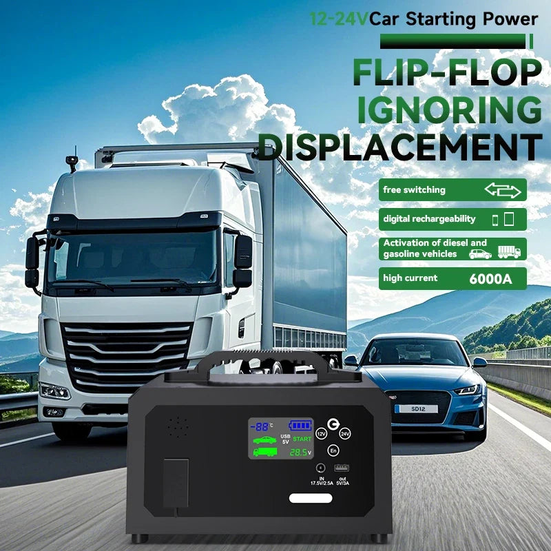 6000A Car Jump Starter Power Bank 28000mAh | Portable Emergency Booster for 12V 24V Gasoline and Diesel