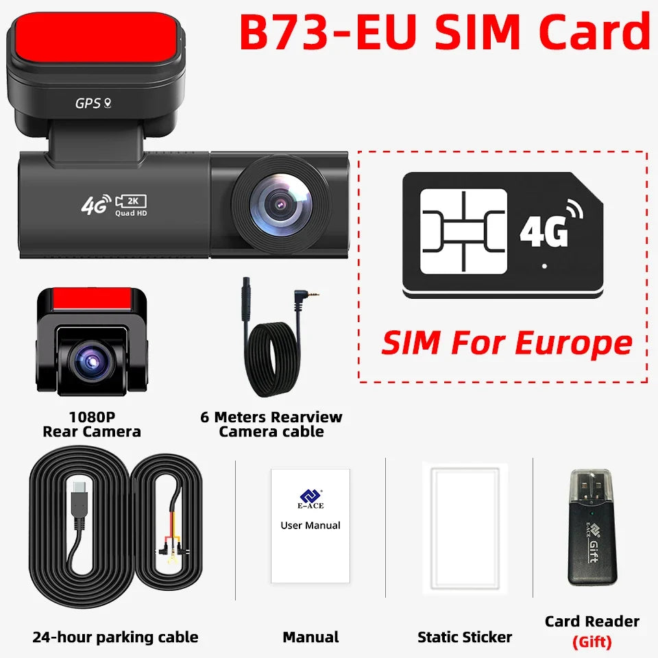 Acceo 4G LTE Car Dashcam with GPS Tracking | 2K Front and Rear Camera