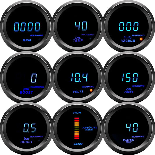 52mm Car Gauge Set Boost Oil Pressure Water Temp Voltmeter Tachometer | Blue LED