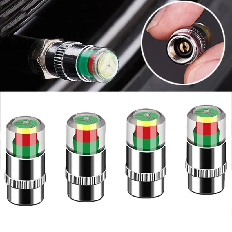 4-Pack Tire Pressure Monitor Valve Caps | Car Tyre Pressure Gauge Alerts