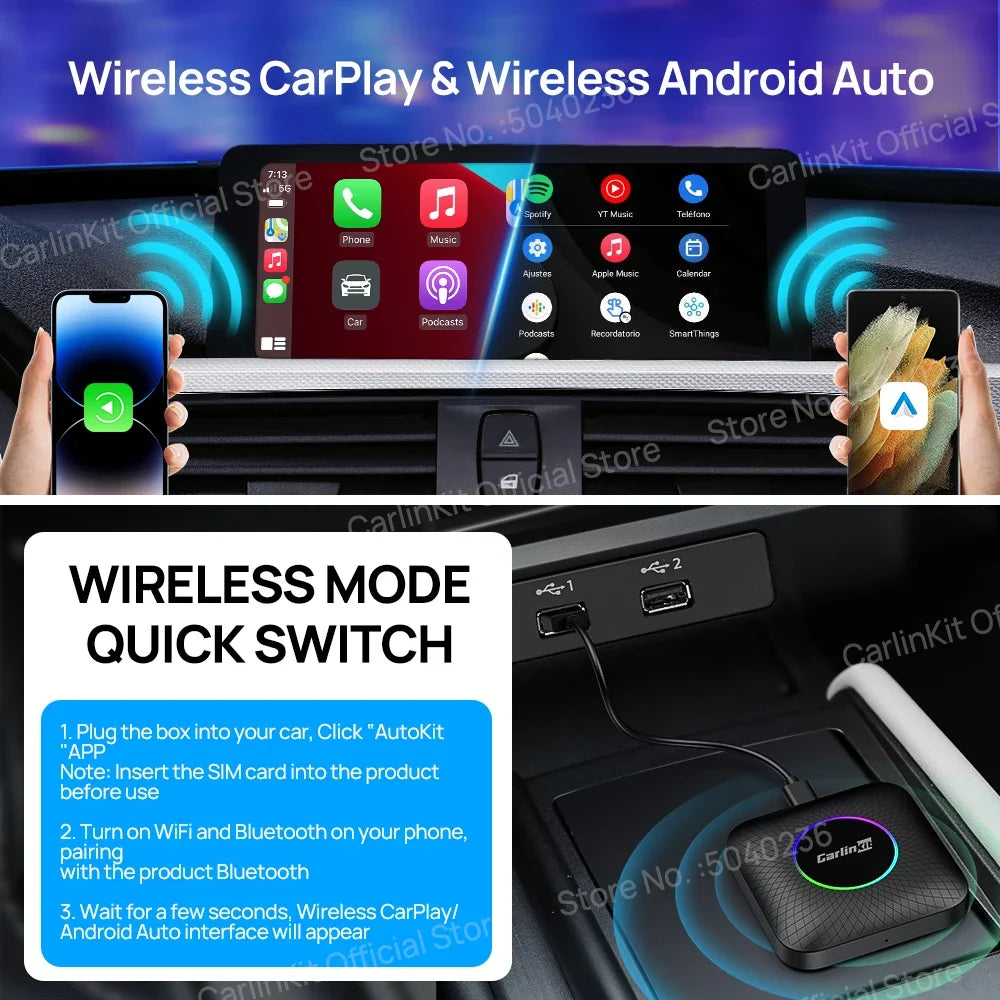 2026 CarlinKit CarPlay AI Box | Android 13 QCM6225 Wireless CarPlay Adapter