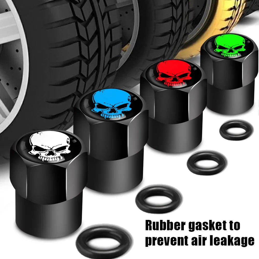 Red Skull Valve Stem Caps | 4-Pack Aluminum Tire Valve Covers
