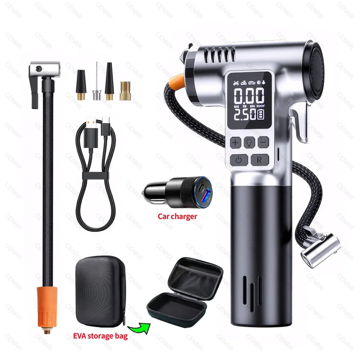 Wireless Car Tire Inflator | Portable Air Compressor with Emergency Tools