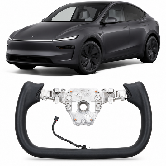 Heated Black Leather Yoke Steering Wheel for Tesla Model Y 2025+ Juniper