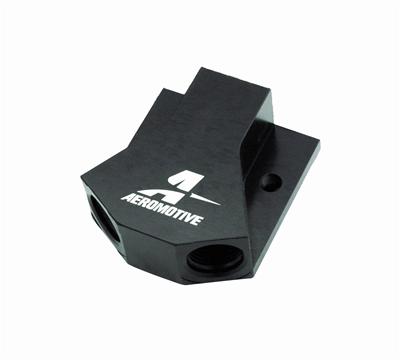 Aeromotive Fuel Block, Y-Type, Billet Aluminum, Black Anodized, -10 AN O-Ring Inlet, -8 AN O-Ring - 15620