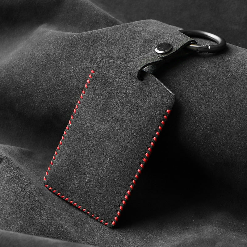 Tesery Alcantara Key Card Holder for Model 3/Y | Italian Material | Hook & Keychain | White Stitching