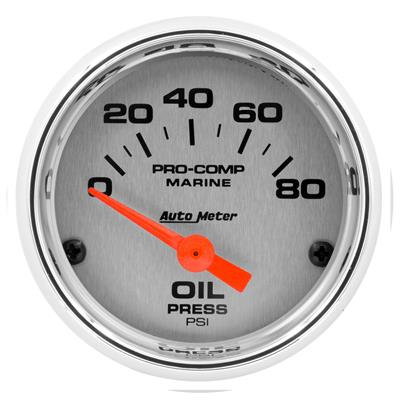 AutoMeter Auto Meter Marine Gauge, Pro-Comp Marine, Oil Pressure, 2 1/16 in., 0-80 psi, Short Sweep, Silver - 20074435