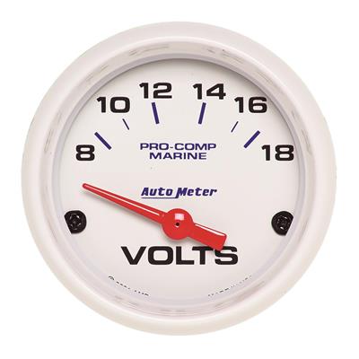 AutoMeter Auto Meter Marine Gauge, Pro-Comp Marine, Voltmeter, 2 1/16 in., 8-18 Volts, Short Sweep, White - 200756