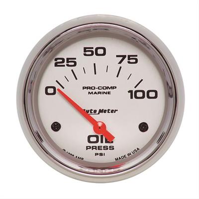 AutoMeter Auto Meter Marine Gauge, Pro-Comp Marine, Oil Pressure, 2 5/8 in., 0-100 psi, Short Sweep, Silver - 20075935