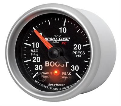 AutoMeter Gauge, Sport-Comp II Pro-Control, Boost/Vacuum, 30 in. Hg/30 psi, 2 1/16 in., Analog, for - 3677