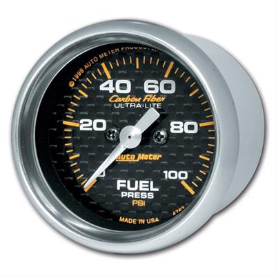 AutoMeter Gauge, Carbon Fiber, Fuel Pressure, 0-100 psi, 2 1/16 in., Analog, Electrical, Each - 4763