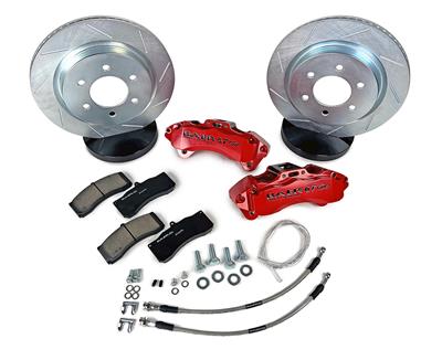 Baer Disc Brake Systems Disc Brakes, 6T Caliper, Front, Slotted Rotors, 6-piston Red Calipers - 4011002R2