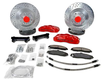 Baer Disc Brake Systems Disc Brake Kit, Pro, Front, Cross-drilled/Slotted Rotors, 6-piston, Red - 4261642R