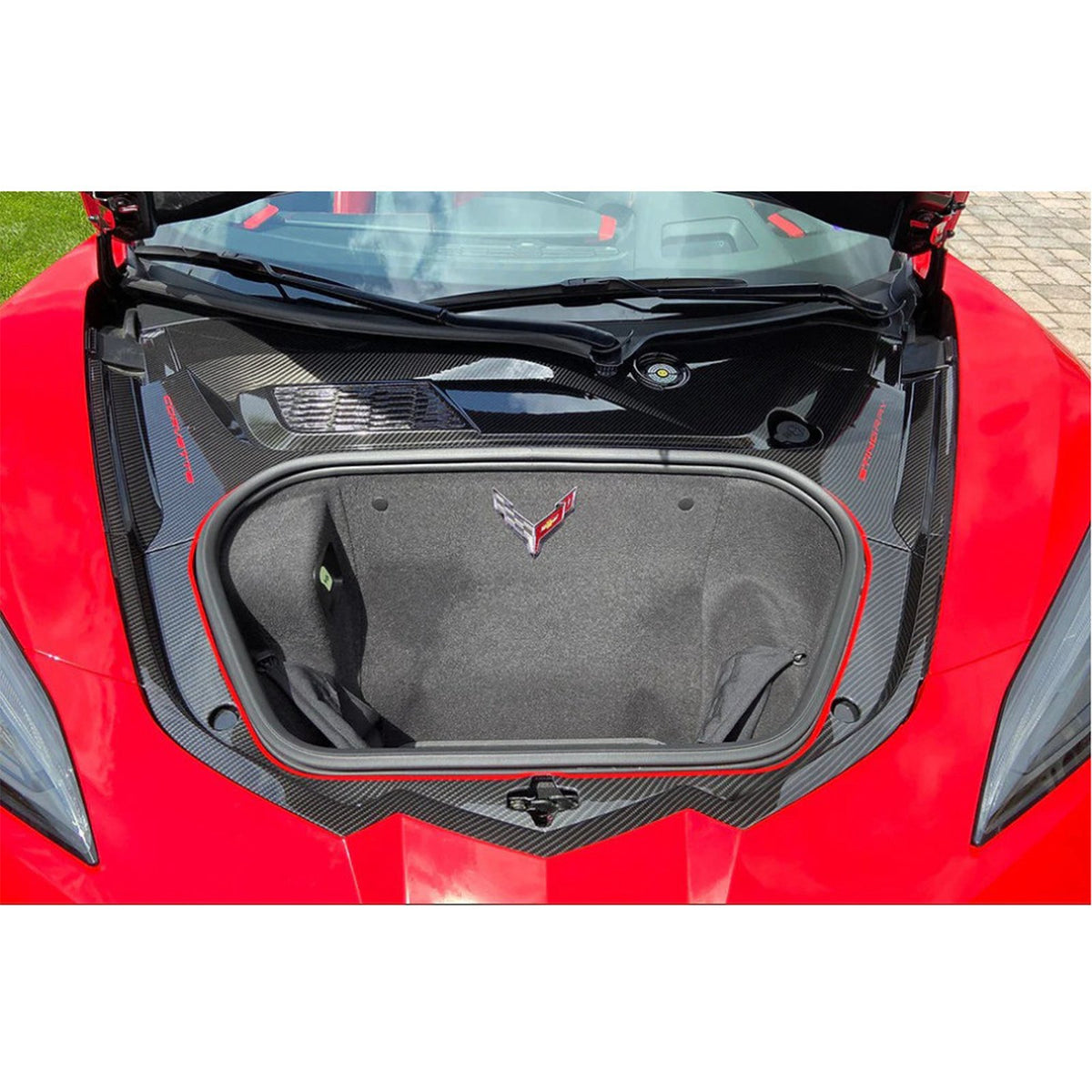 Bull Boost Dry Carbon Fiber Front Frunk Cover Trim Replacement for Chevrolet Corvette C8 Z06 Z51 Stingray