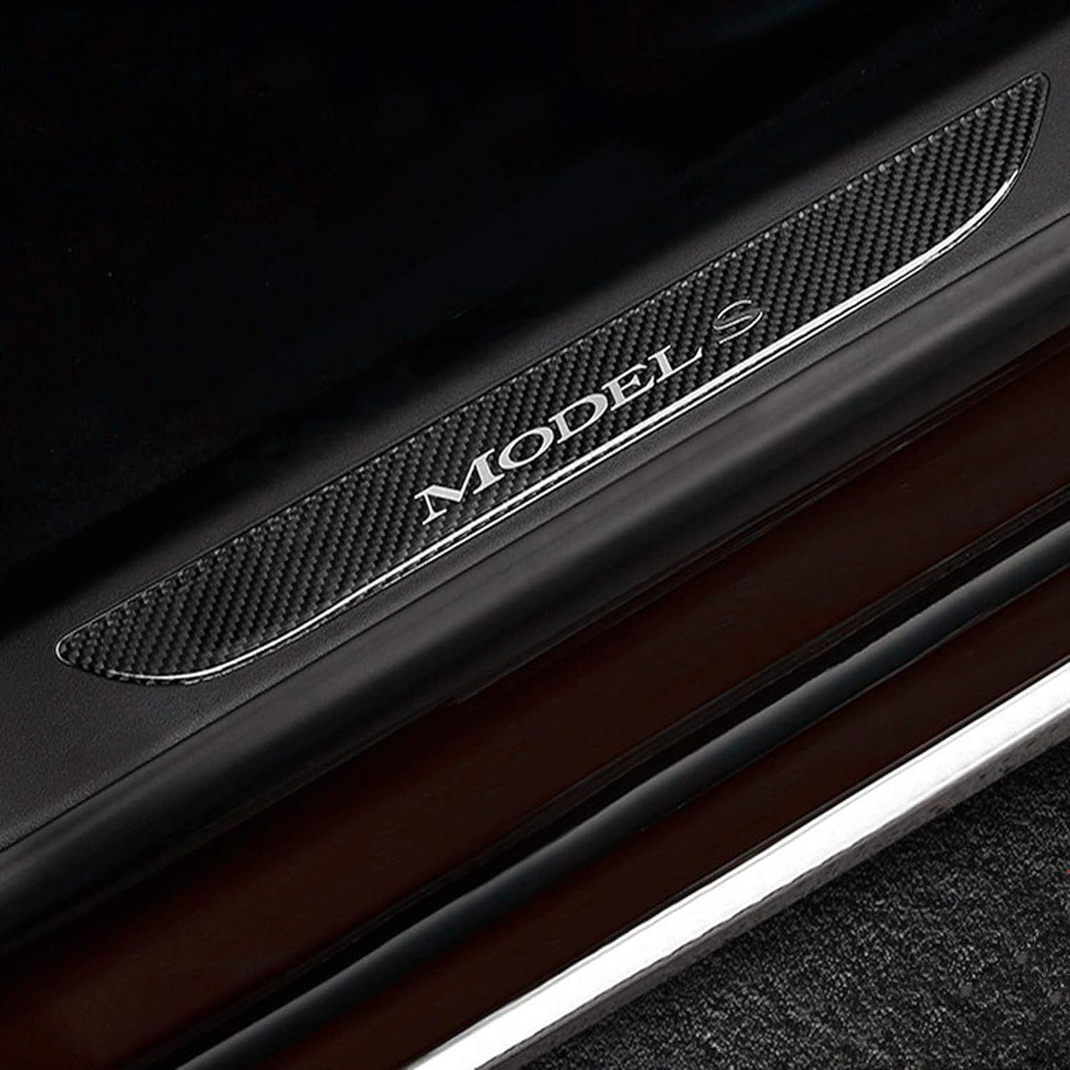 Tesery Carbon Fiber Textured Front Door Sill Protector for Tesla Model S 2016-2018
