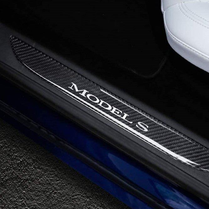 Tesery Carbon Fiber Textured Front Door Sill Protector for Tesla Model S 2016-2018