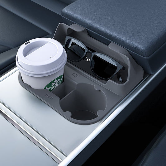 Tesery Center Console Cup Holder with Storage for Model 3/Y | Food-Grade Silicone | 2-Slot