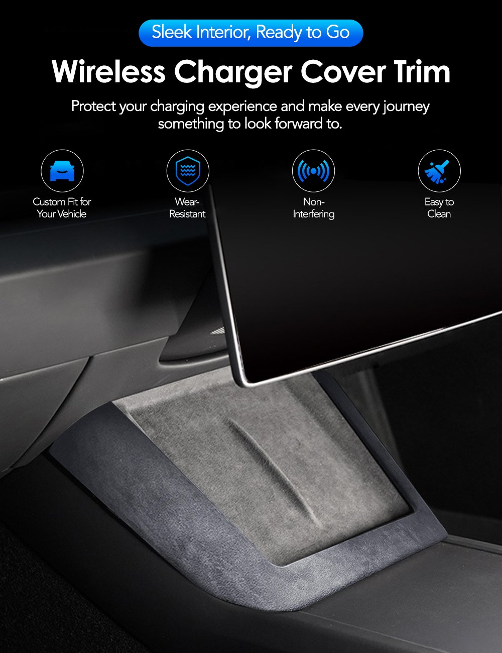 Tesery Center Console Wireless Charger Cover Trim for Model 3 Highland & Model Y Juniper