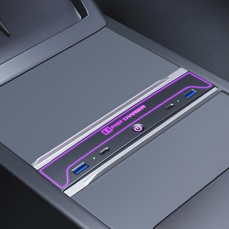 Tesery USB Hub for Model 3 Highland & Model Y Juniper | 7-Mode Ambient Light | Fast Charging