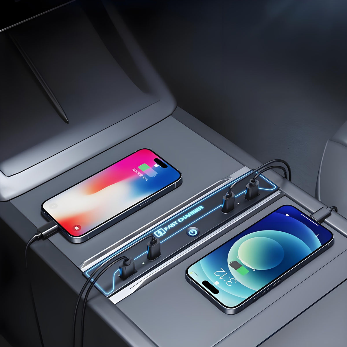 Tesery USB Hub for Model 3 Highland & Model Y Juniper | 7-Mode Ambient Light | Fast Charging