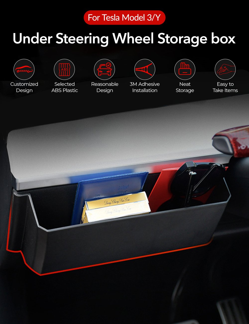Tesery Driver Side Dash Panel Storage Box for Tesla Model Y/3