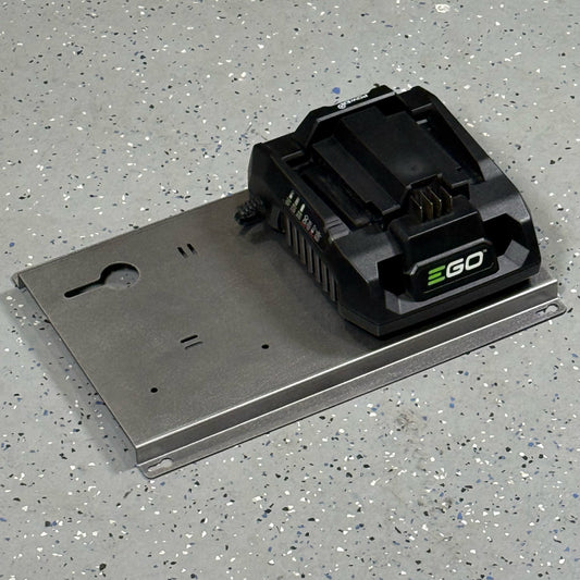 Elevate Metalcraft EGO 56 Volt Double Battery Charger Mount Quick Release Secure Steel Wall Mount Contractor Service Truck Van Shop