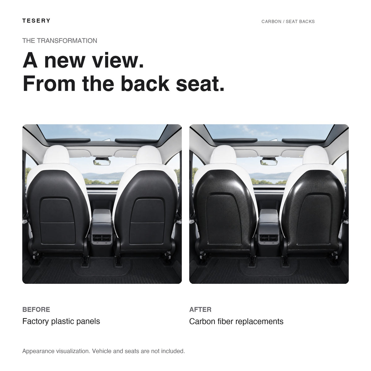 Tesery Full Back Seat Replacement for Model 3 / Y - Carbon Fiber Interior Mods