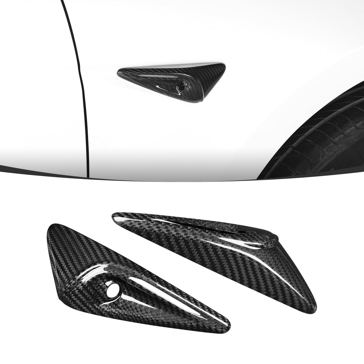 Tesery Full Side Camera Covers for Tesla Model 3 / Y - Carbon Fiber Exterior Mods
