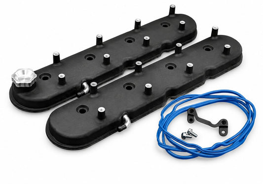 Granatelli LS Valve Covers, Black Wrinkle Finish, Integral Angled Coil Mounts, 4.8L-7.0L, Pair – 640367