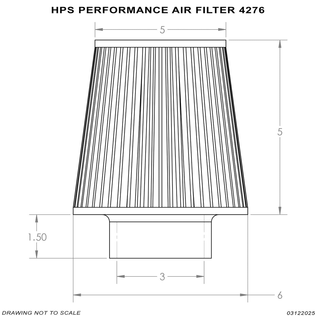 HPS Performance 3" Air Filter, 6.5" Length, 6" Base, 5" Top HPS-4276 - image 2