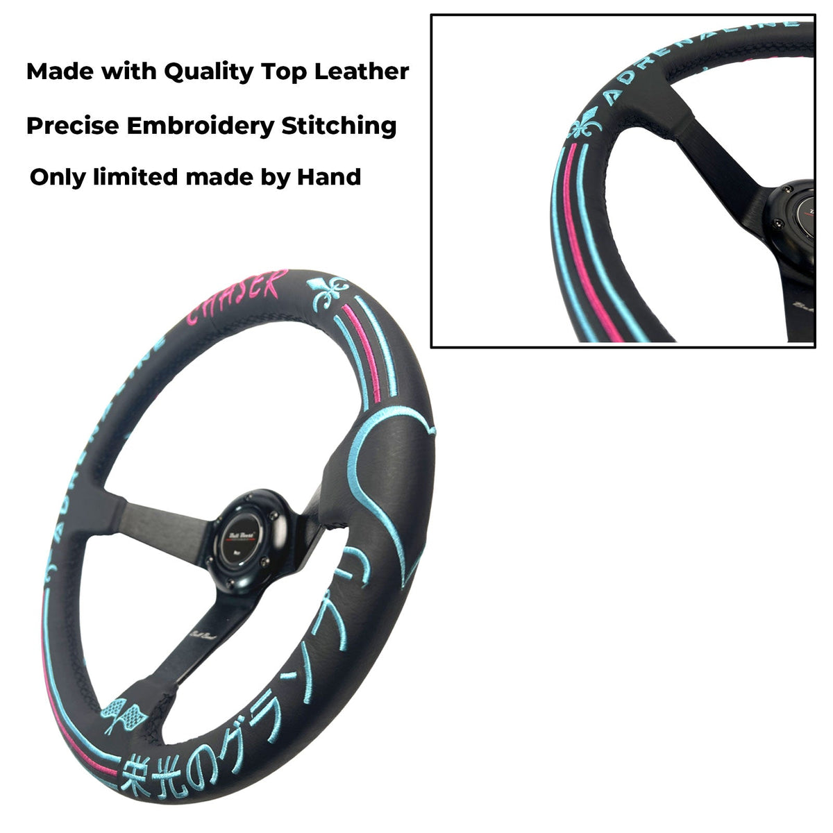 Leather 350mm Steering Wheel + Short Hub Adapter Kit For Ford F150 F350 F450