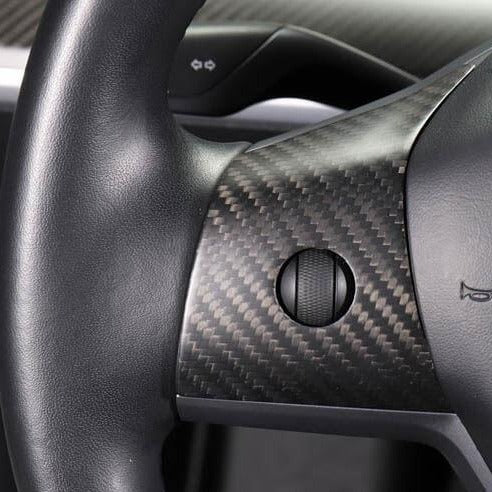 Tesery Model 3 / Y Steering Wheel Middle Trim Cover - Carbon Fiber Interior Mods
