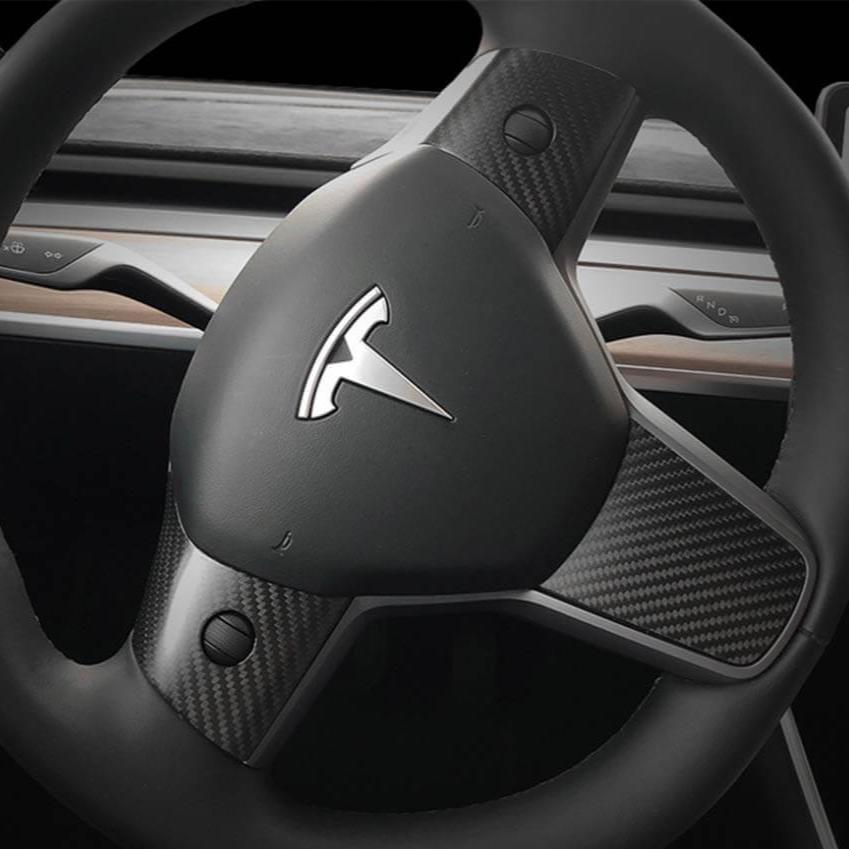 Tesery Model 3 / Y Steering Wheel Middle Trim Cover - Carbon Fiber Interior Mods